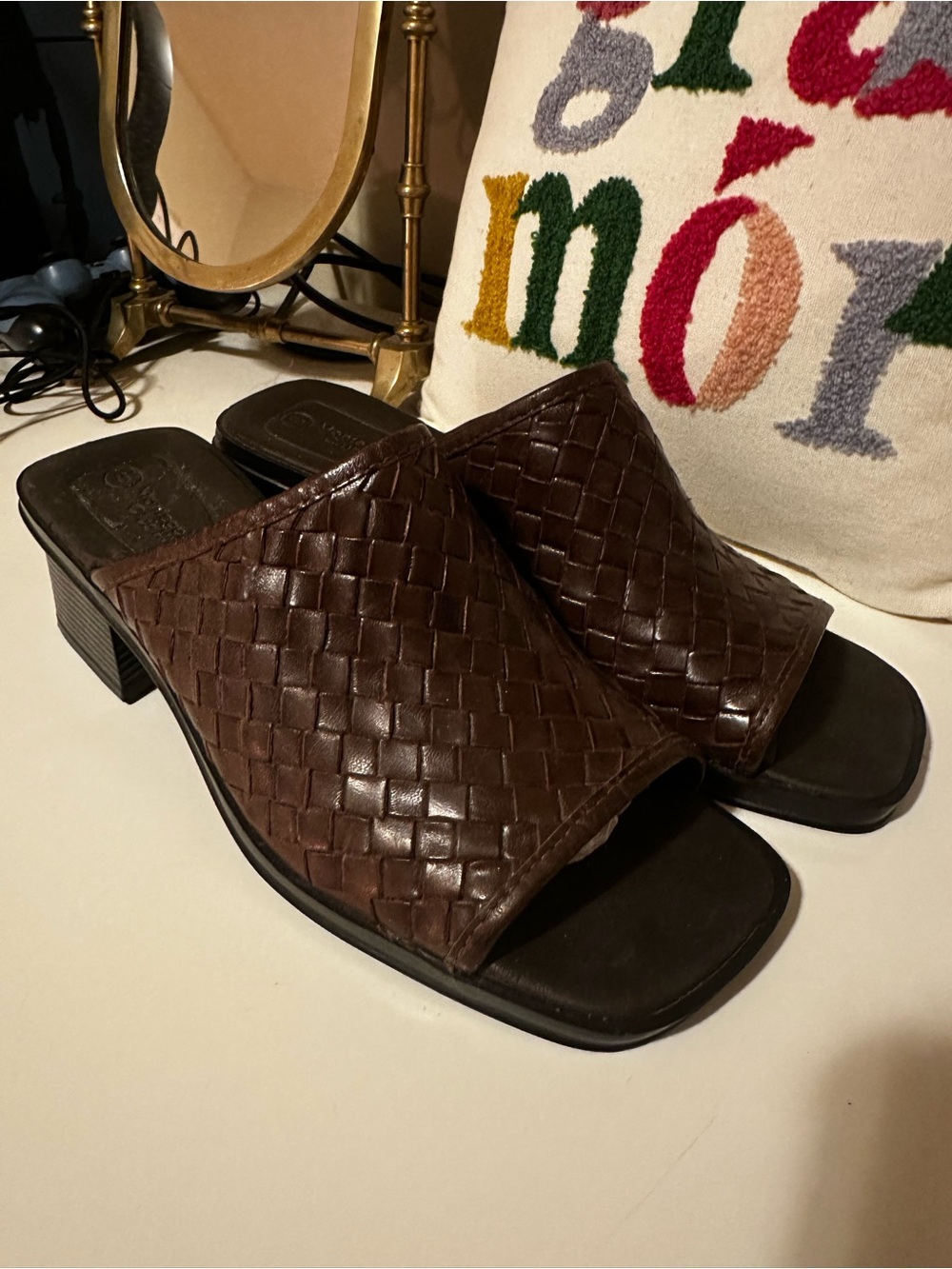 Montego Bay Club Brown Woven Leather Slide Mules